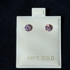 New 14KT Yellow Gold 6MM VVS Swarovski Pink Crystal Earrings